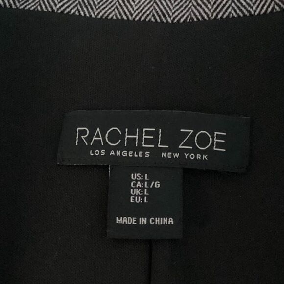 Rachel Zoe Herringbone Longline Academia Blazer Jacket w Pockets in B/W/G Large - Picture 7 of 8